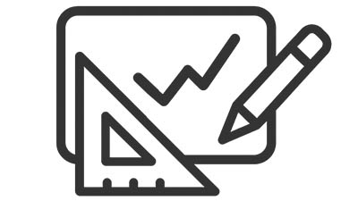 Symbolgrafik mit Lineal, Stift und Skizze – Planung und Entwurfsphase bei BAUATELIER Grunwald Schwarz-weiß Illustration eines Zeichenbretts mit Lineal und Bleistift als Symbol für Bauplanung und Architekturdesign